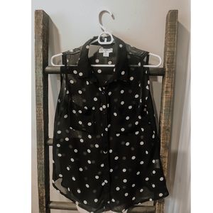 Black and White Sheer Polka Dot Top